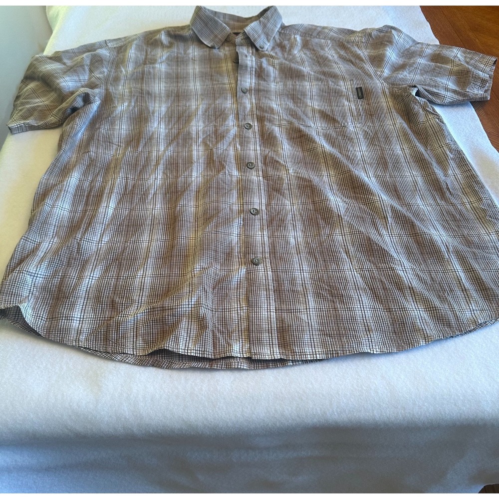 Wolverine Men Shirt 2XL XXL Brown Plaid Short Sleeve Button Down Pocket Workwear